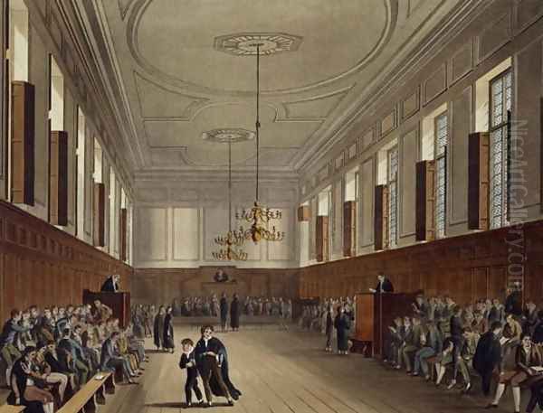 Eton School Room, from History of Eton College, part of History of the Colleges, engraved by Joseph Constantine Stadler fl.1780-1812 pub. by R. Ackermann, 1816 - view 1