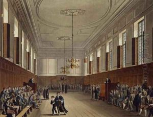 Eton School Room, from History of Eton College, part of History of the Colleges, engraved by Joseph Constantine Stadler fl.1780-1812 pub. by R. Ackermann, 1816 by Augustus Charles Pugin