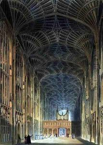 Interior of Kings College Chapel, from The History of Cambridge, engraved by Joseph Constantine Stadler fl.1780-1812, pub. by R. Ackermann, 1815