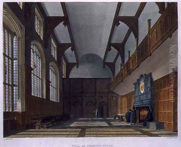 Hall of Charter House, from History of Charter House School', part of 'History of the Colleges, engraved by Daniel Havell 1785-1826 pub. by R. Ackermann, 1816 - view 1