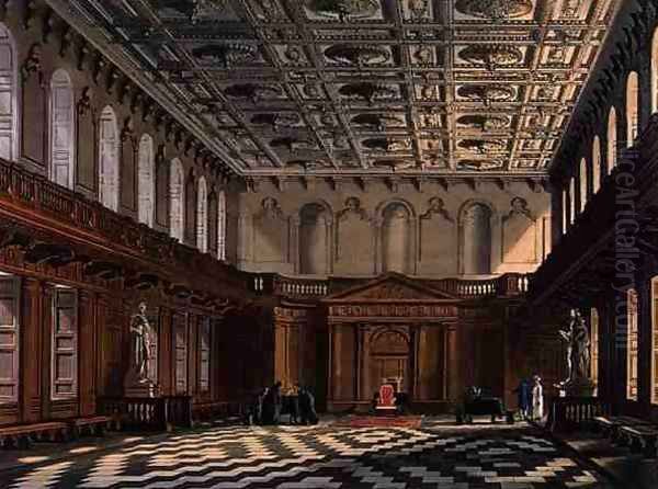 Interior of the Senate House, Cambridge from The History of Cambridge, engraved by Daniel Havell 1785-1826, pub. by R. Ackermann, 1815 - view 1