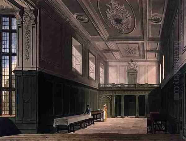 The Hall of Sidney College, Cambridge, from The History of Cambridge, engraved by Daniel Havell 1785-1826, pub. by R. Ackermann, 1815 - view 1