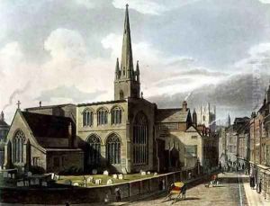 Exterior of Trinity Church, Cambridge, from The History of Cambridge, engraved by Daniel Havell 1785-1826, pub. by R. Ackermann, 1815