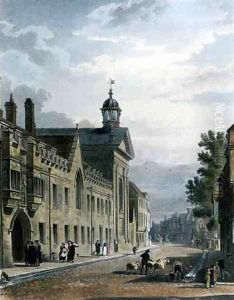 Exterior of Pembroke College, Cambridge, from The History of Cambridge, engraved by Joseph Constantine Stadler fl.1780-1812, pub. by R. Ackermann, 1815
