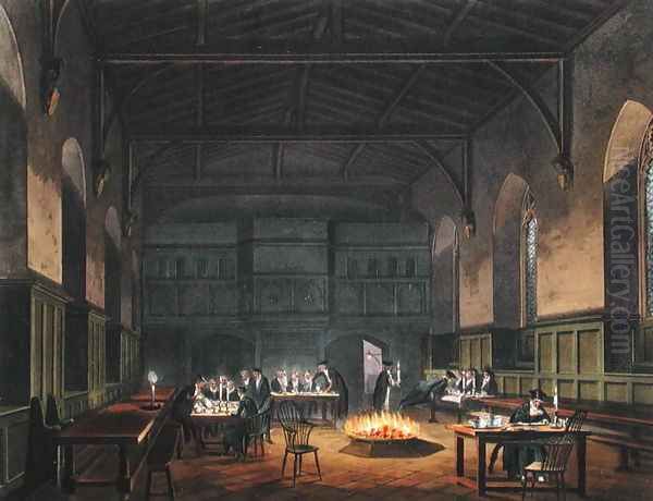 Hall of Westminster School, from Ackermanns History of Westminster School, part of History of the Colleges, engraved by J. Stadler, published 1816 - view 1