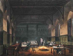 Hall of Westminster School, from Ackermanns History of Westminster School, part of History of the Colleges, engraved by J. Stadler, published 1816 by Augustus Charles Pugin