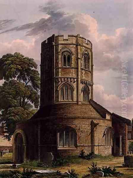 Church of the Holy Sepulchre, Cambridge, from The History of Cambridge, engraved by J. Hill, pub. by R. Ackermann, 1815 - view 1