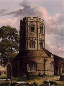 Church of the Holy Sepulchre, Cambridge, from The History of Cambridge, engraved by J. Hill, pub. by R. Ackermann, 1815