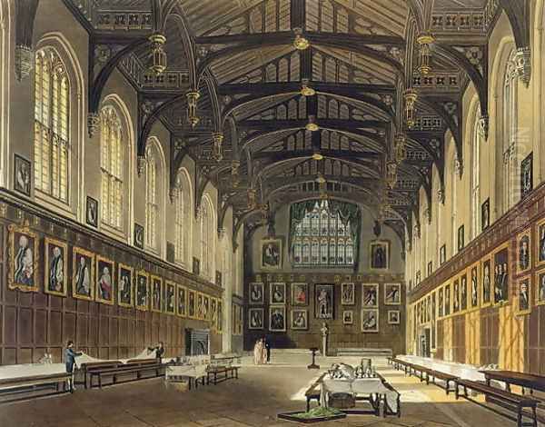 Interior of the Hall of Christ Church, illustration from the History of Oxford engraved by J. Bluck fl.1791-1831 pub. by R. Ackermann, 1814 - view 1