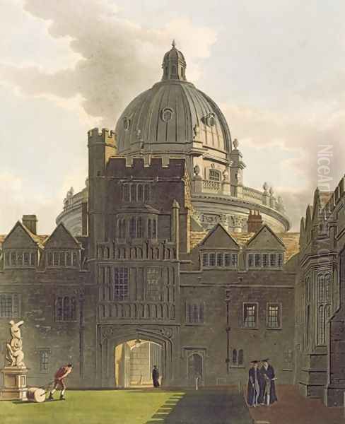 Exterior of Brasenose College and Radcliffe Library, illustration from the 'History of Oxford', engraved by J. Bluck fl.1791-1831 pub. by R. Ackermann, 1814 - view 1