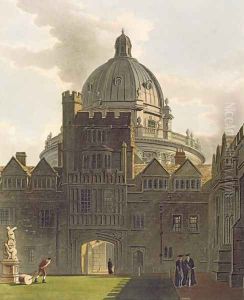 Exterior of Brasenose College and Radcliffe Library, illustration from the 'History of Oxford', engraved by J. Bluck fl.1791-1831 pub. by R. Ackermann, 1814 by Augustus Charles Pugin