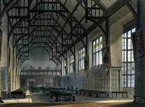 The Hall of Trinity College, Cambridge, from The History of Cambridge, engraved by J. Bluck fl.1791-1831, pub. by R. Ackermann, 1815 - view 1
