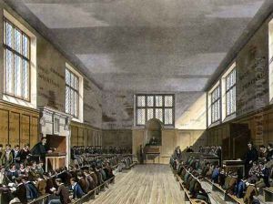 Harrow School Room from History of Harrow School, part of History of the Colleges, engraved by Daniel Havell 1785-1826 pub. by R. Ackermann, 1816 by Augustus Charles Pugin