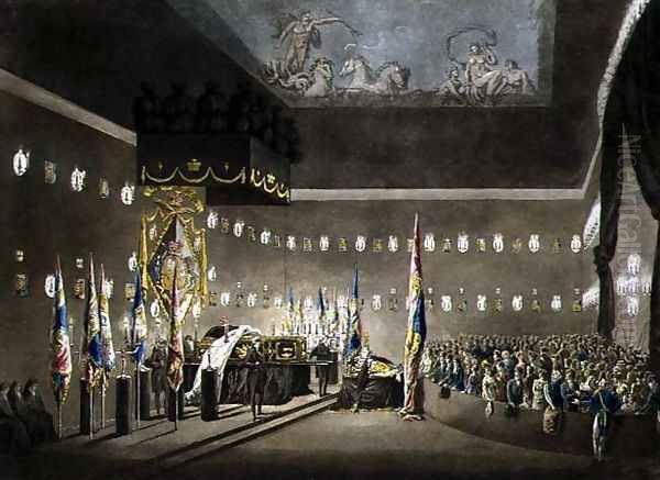 Remains of Lord Viscount Nelson Laying in State in the Painted Chamber at Greenwich Hospital, engraved by J. Merigot, pub. 1806 - view 1