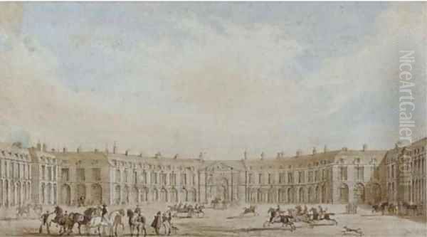 Mounted cavalry before a continental palace - view 1