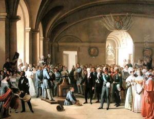 Tsar Alexander I 1777-1825 visiting the Paris Hotel de La Monnaie on 25th May 1814, 1844