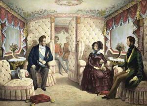 Interior of the Queens Railway Carriage, engraved by Jules David 1808-92, c.1844 by Edouard Pingret