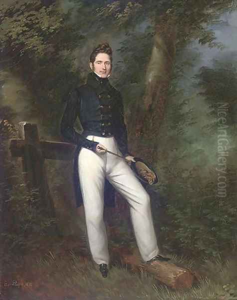 A gentleman at a forest stile - view 1