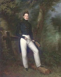 A gentleman at a forest stile by Edouard Pingret