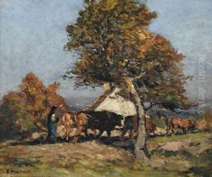 Paysan Suivant Son Troupeau De Vaches