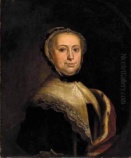 Portrait of a lady, said to be Susannah Stott, half-length, in a black dress and white shawl and bonnet - view 1