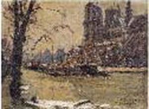 Paris, Notre-dame Sous La Neige by Fernand Maillaud
