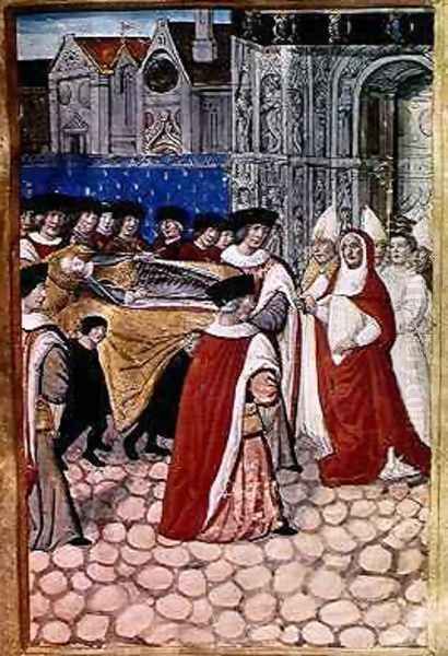 he Arrival of the Body of the Duchess Queen and the reception by Cardinal Philip of Luxembourg, from the Account of the Funeral of Anne of Brittany - view 1