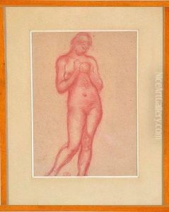 femme Nue Debout Vue De Face Tenant Un De Ses Seins