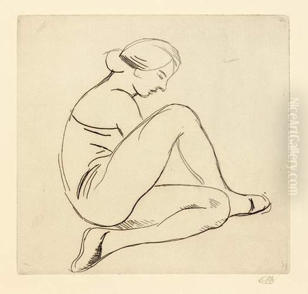 Femme Assise De Profil, A Droite, Un Genou Releve... - view 1