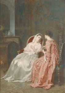 Conversation over a cup of tea by Antoine Emile Plassan