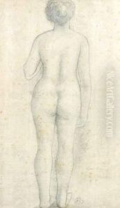 Femme Au Chignon, Nue, De Dos, Crayon, Monogramme En Bas A Droite by Aristide Maillol