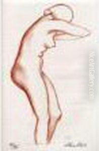 Femme De Profil Nue Debout Penchee En Avant.
