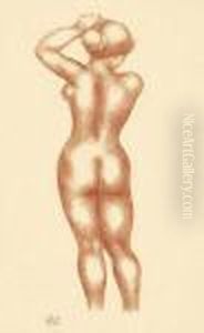 "femme Nue De Dos, Bras Gauche Releve Au-dessus De La Tete " "femme Nue De Dos, Bras Gauche Releve Au-dessus De La Tete "
