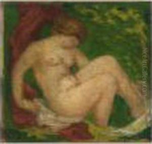 Baigneuse Dans Un Paysage A La Draperie Rouge by Aristide Maillol