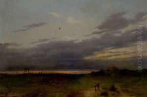 Sunset Landscape With Two Figures On A Track by Carlo Piacenza