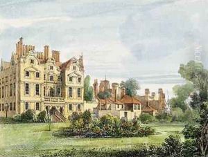 North Front, Old Palace, from the Queens Garden, plate 5 from Kew Gardens A Series of Twenty-Four Drawings on Stone, engraved by Charles Hullmandel 1789-1850 published 1820 by Papendiek, George Ernest