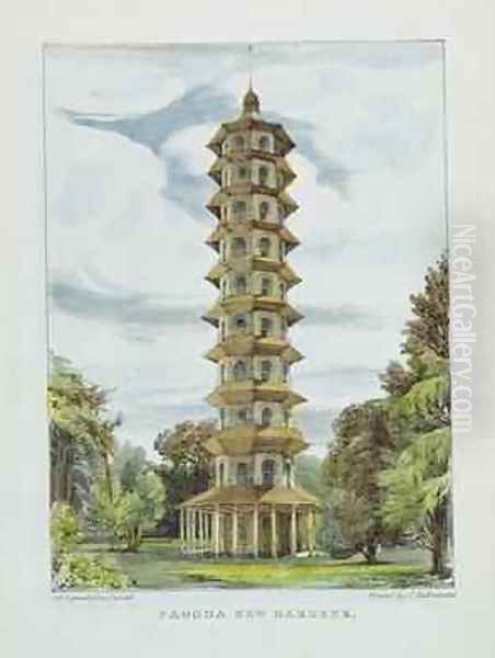 Pagoda, Kew Gardens, plate 9 from Kew Gardens A Series of Twenty-Four Drawings on Stone, engraved by Charles Hullmandel 1789-1850 - view 1