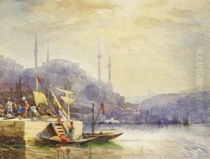 Unloading Boats On The Bosphorous by Konstantin Egorovich Egorovich Makovsky