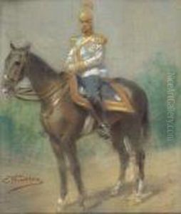 Tsar Nicholas Ii On Horseback by Konstantin Egorovich Egorovich Makovsky