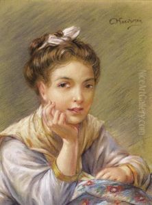 Portrait A Young Woman by Konstantin Egorovich Egorovich Makovsky