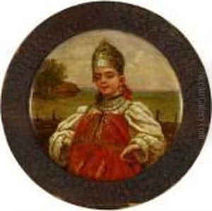 Young Woman In A Traditional Costume by Konstantin Egorovich Egorovich Makovsky