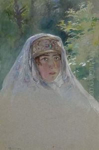 Female Portrait by Konstantin Egorovich Egorovich Makovsky