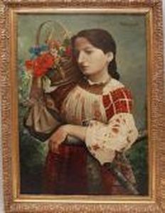 Lady With Basket Of Flowers by Konstantin Egorovich Egorovich Makovsky