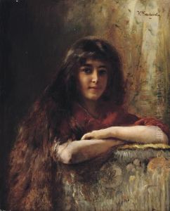 Portrait Of A Young Girl by Konstantin Egorovich Egorovich Makovsky