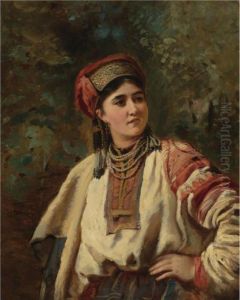 Girl In A National Costume by Konstantin Egorovich Egorovich Makovsky
