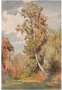 A Birch In The Glade by Konstantin Egorovich Egorovich Makovsky