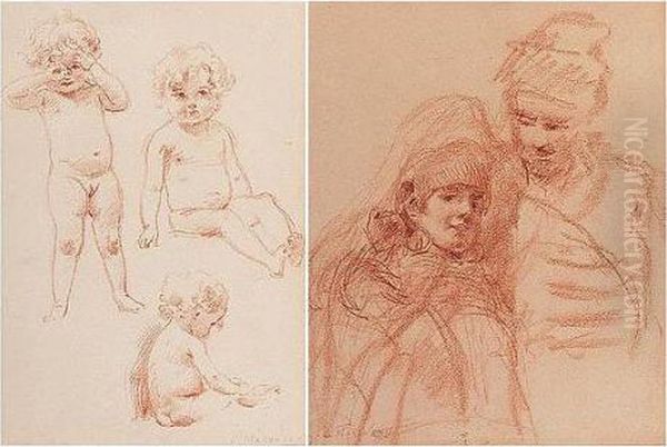 A Pair Of Sanguine Studies
Depicting A Boyarina And Companion And Three Images Of A Naked Baby Girl - view 1