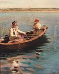 Fishing On A Lake On A Summer's Day by Konstantin Egorovich Egorovich Makovsky