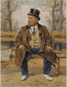 Portrait Of A Man Sitting On A Park Bench by Vladimir Egorovic Makovsky
