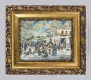 Reges Treiben Auf Dem Marktplatz by Vladimir Egorovic Makovsky
